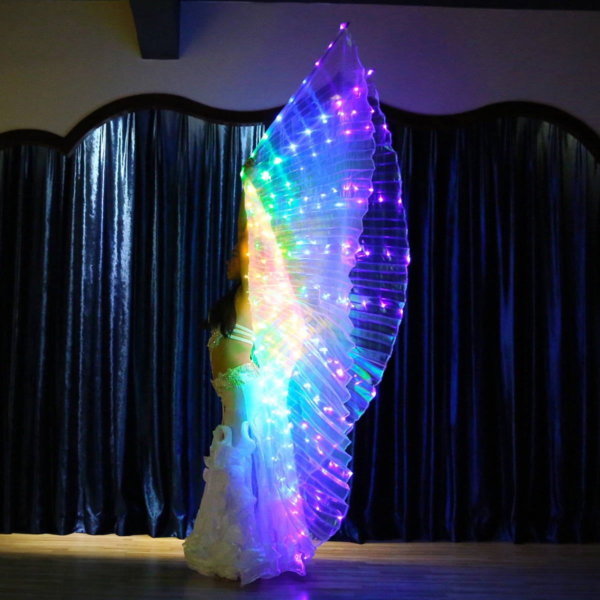 2022 New Arrivals LED Isis Wing 5 Color Rainbow - Belly Dance Light Up Wing Carnival Halloween Party Club Wear with Telescopic Sticks