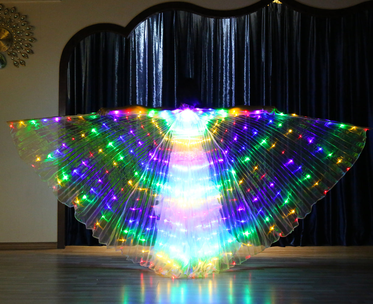 Led Isis Wing Multi Color - Belly Dance Light Up Wing Carnival Halloween Party Club Wear with Telescopic Sticks