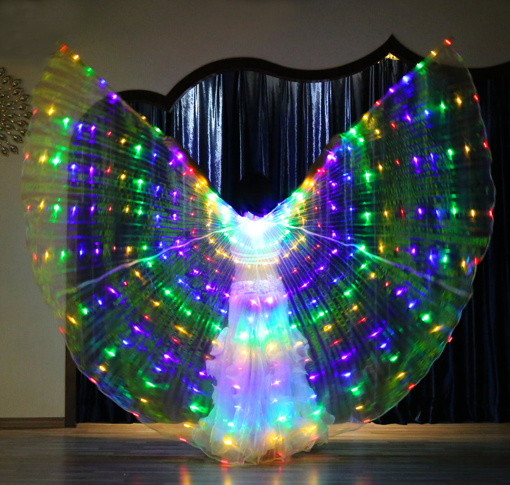 Led Isis Wing Multi Color - Belly Dance Light Up Wing Carnival Halloween Party Club Wear with Telescopic Sticks