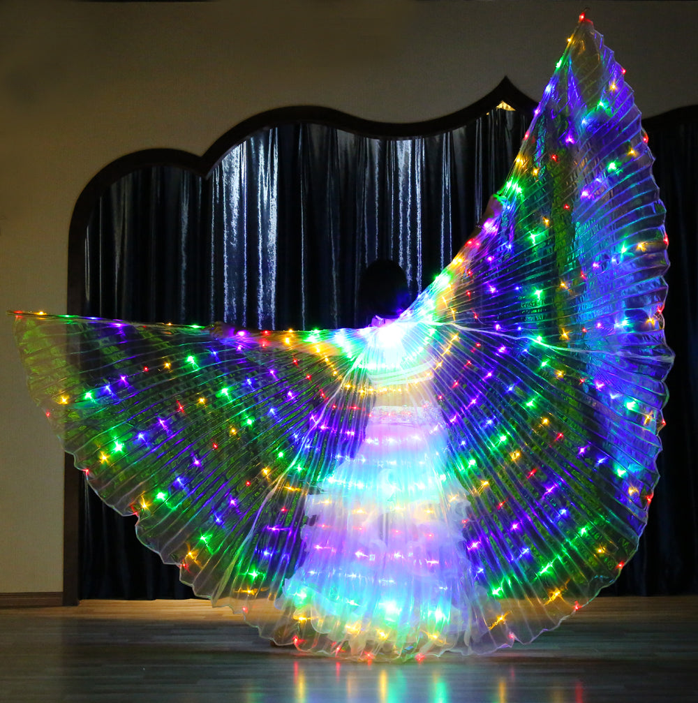 Led Isis Wing Multi Color - Belly Dance Light Up Wing Carnival Halloween Party Club Wear with Telescopic Sticks