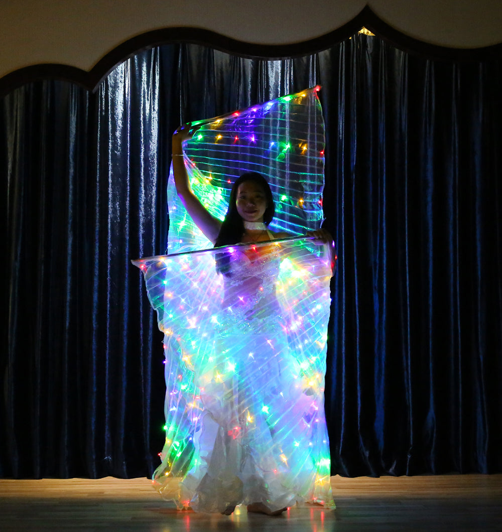 Led Isis Wing Multi Color - Belly Dance Light Up Wing Carnival Halloween Party Club Wear with Telescopic Sticks