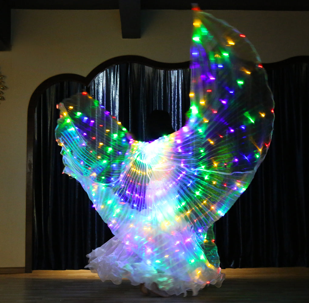 Led Isis Wing Multi Color - Belly Dance Light Up Wing Carnival Halloween Party Club Wear with Telescopic Sticks