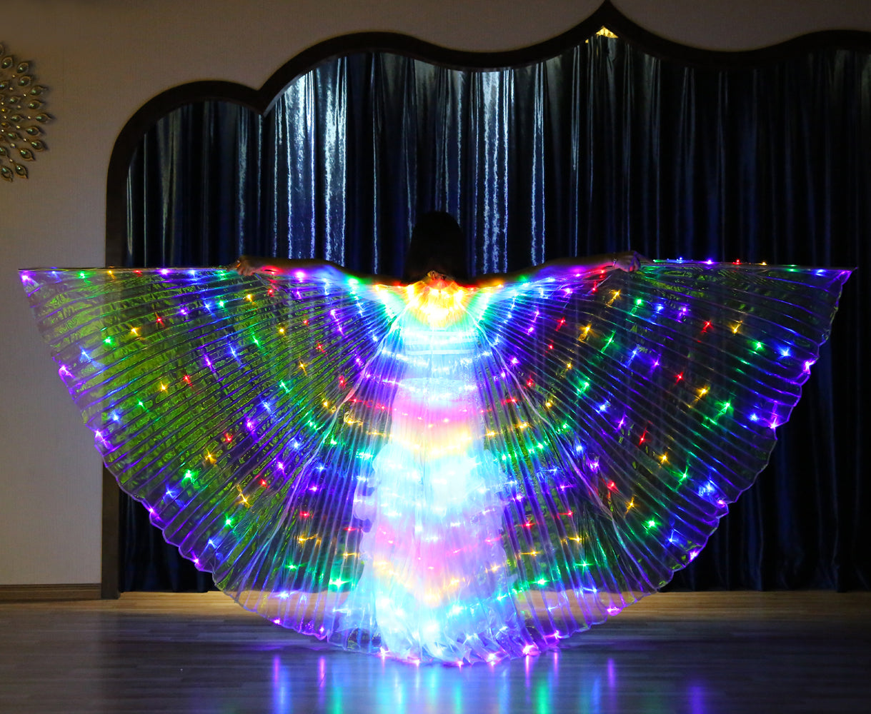 Led Isis Wing Multi Color - Belly Dance Light Up Wing Carnival Halloween Party Club Wear with Telescopic Sticks