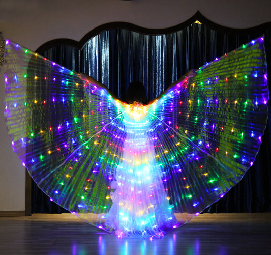 Led Isis Wing Multi Color - Belly Dance Light Up Wing Carnival Halloween Party Club Wear with Telescopic Sticks