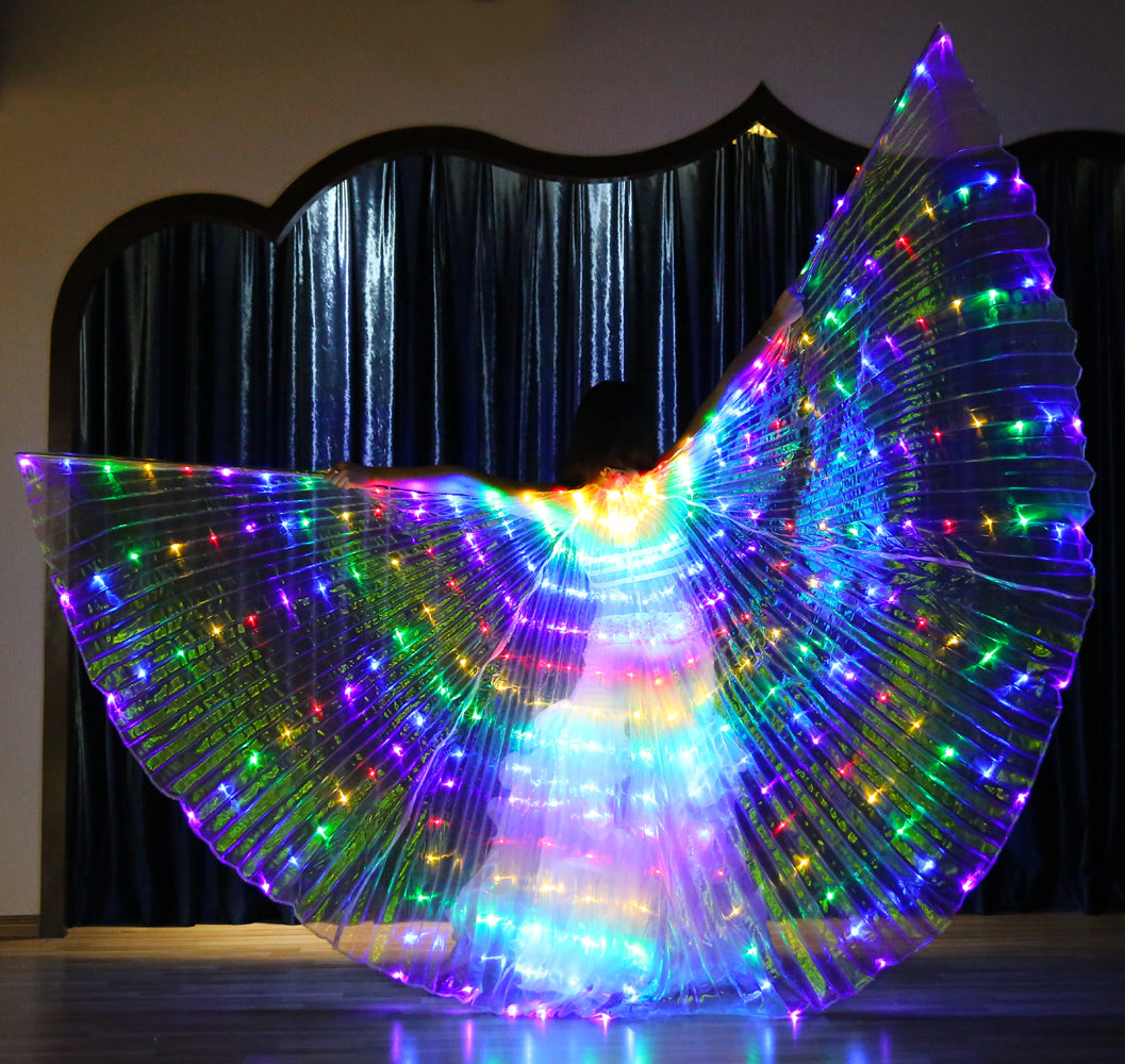 Aile Led Isis multicolore-danse du ventre, ailes lumineuses, carnaval, fête d'halloween, tenue de club avec bâtons télescopiques