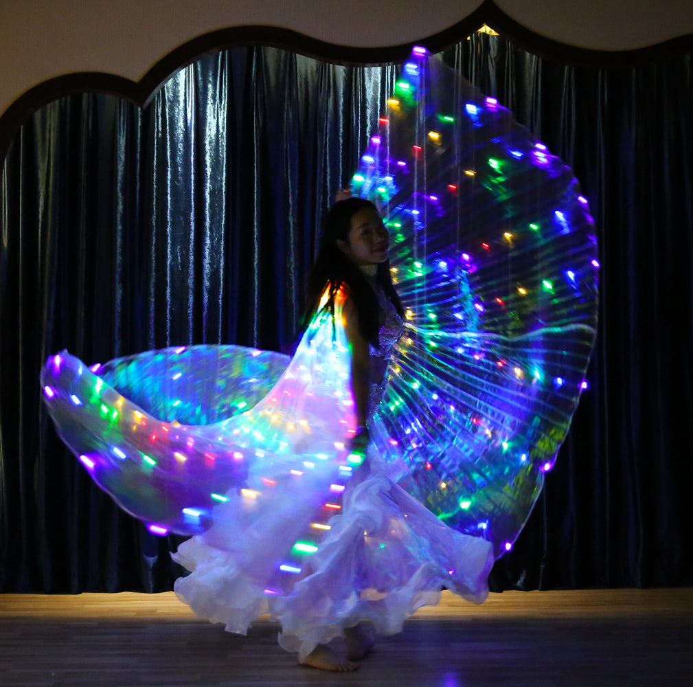 Aile Led Isis multicolore-danse du ventre, ailes lumineuses, carnaval, fête d'halloween, tenue de club avec bâtons télescopiques