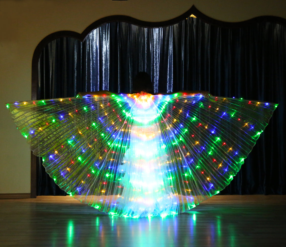 Led Isis Wing Multi Color - Belly Dance Light Up Wing Carnival Halloween Party Club Wear with Telescopic Sticks