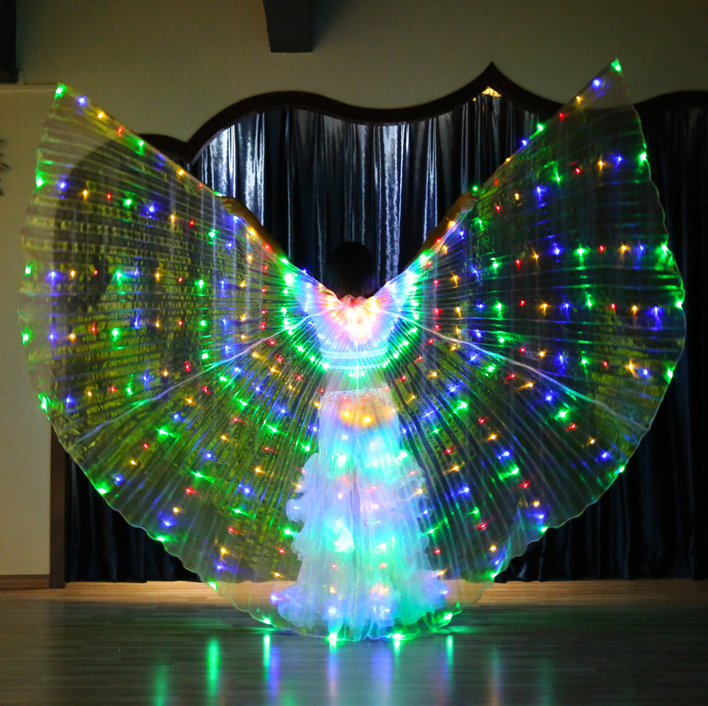 Aile Led Isis multicolore-danse du ventre, ailes lumineuses, carnaval, fête d'halloween, tenue de club avec bâtons télescopiques