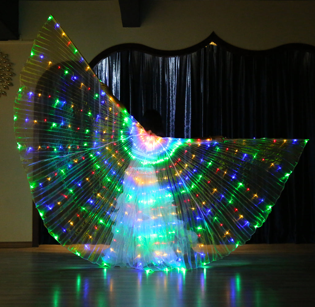 Aile Led Isis multicolore-danse du ventre, ailes lumineuses, carnaval, fête d'halloween, tenue de club avec bâtons télescopiques