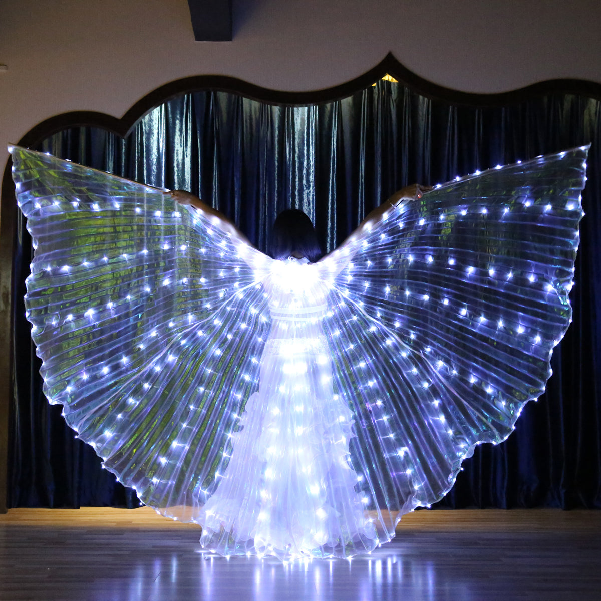 2023 Nouveautés LED Isis Wing Couleurs uniques - Ailes lumineuses de danse du ventre Carnaval Halloween Party Club Wear avec bâtons télescopiques