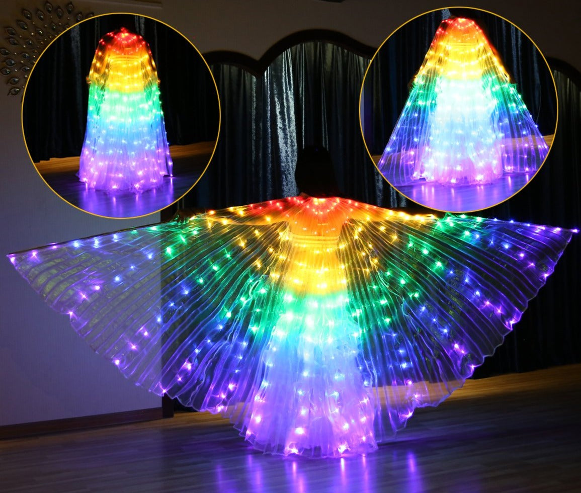 2022 New Arrivals LED Isis Wings Carnival Halloween Shows Wings Costume Cloak LED Cape with Telescopic Sticks