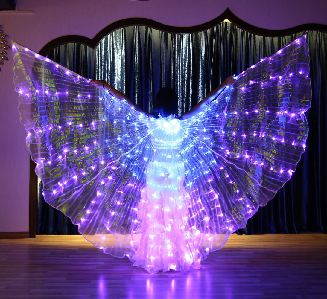 2022 Nouveautés Programmation intelligente LED Isis Wing - Ailes lumineuses de danse du ventre pour carnaval Halloween Party Club Wear avec bâtons télescopiques