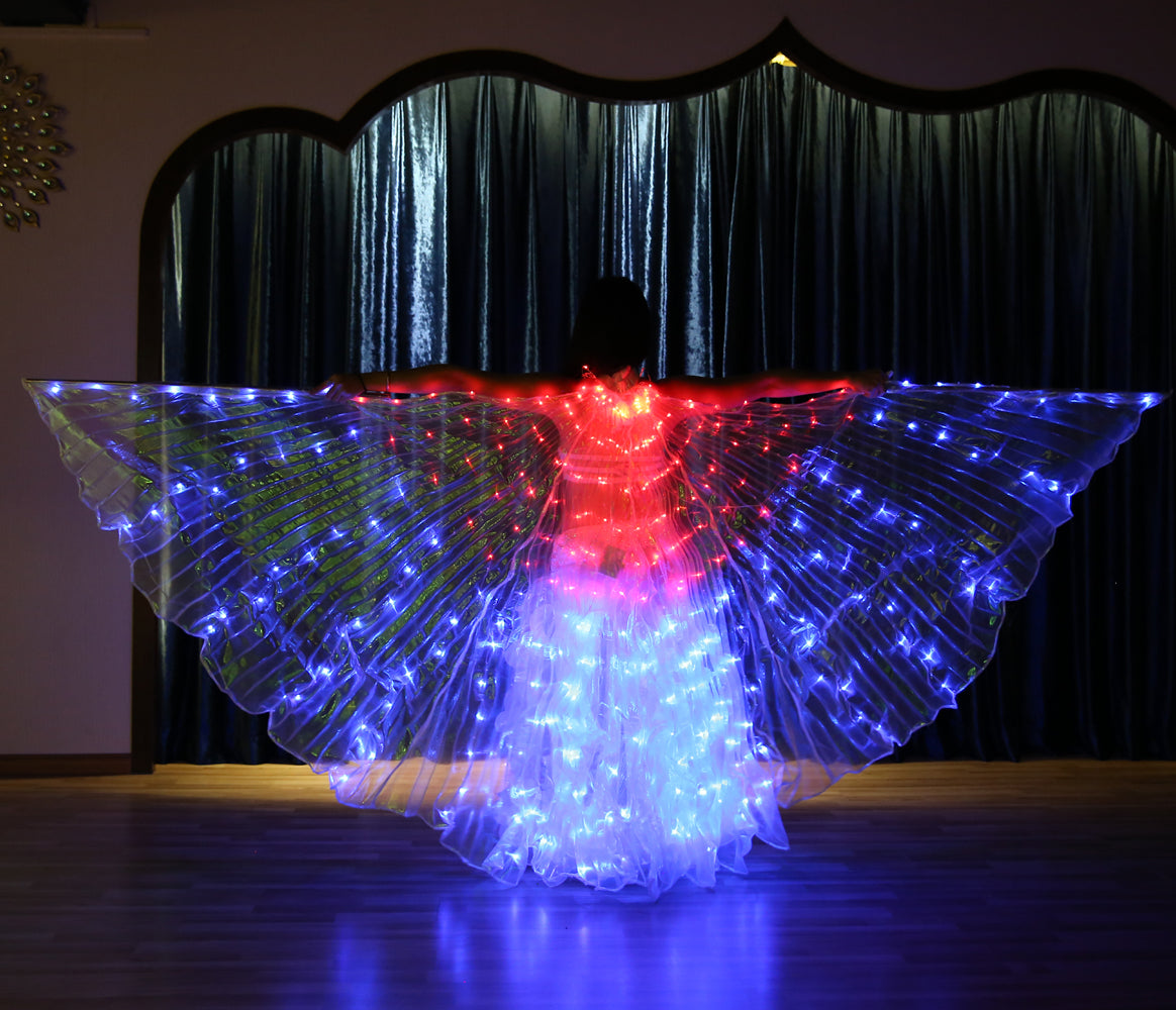 2022 Nouveautés Programmation intelligente LED Isis Wing - Ailes lumineuses de danse du ventre pour carnaval Halloween Party Club Wear avec bâtons télescopiques