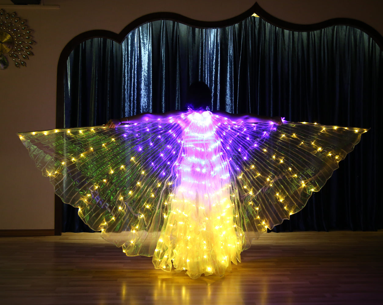 2022 Nouveautés Programmation intelligente LED Isis Wing - Ailes lumineuses de danse du ventre pour carnaval Halloween Party Club Wear avec bâtons télescopiques