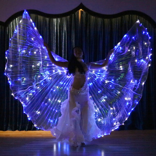 iMucci LED Lights Belly Dance Wing Isis Wings with Sticks for Adults and  Child (40inch for Kids, Transparent Wings Multicolor Lights)