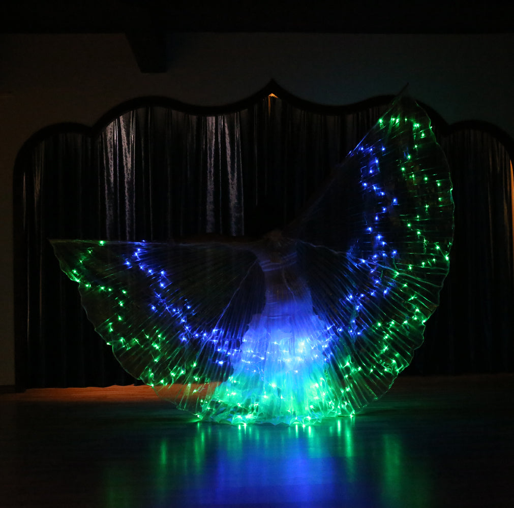 2023 Nouveautés LED Isis Wing Étoile à 12 branches - Ailes lumineuses de danse du ventre pour le carnaval Halloween Party Club Wear avec bâtons télescopiques