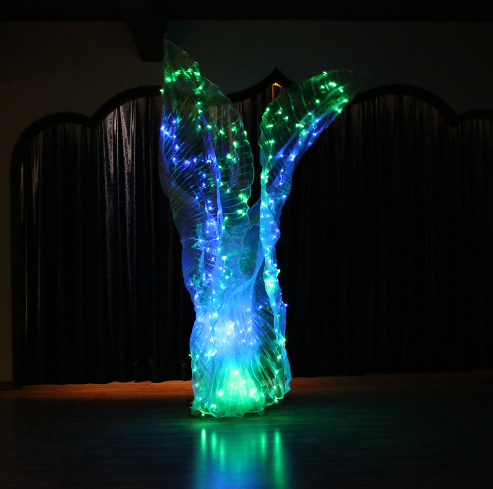 2023 Nouveautés LED Isis Wing Étoile à 12 branches - Ailes lumineuses de danse du ventre pour le carnaval Halloween Party Club Wear avec bâtons télescopiques