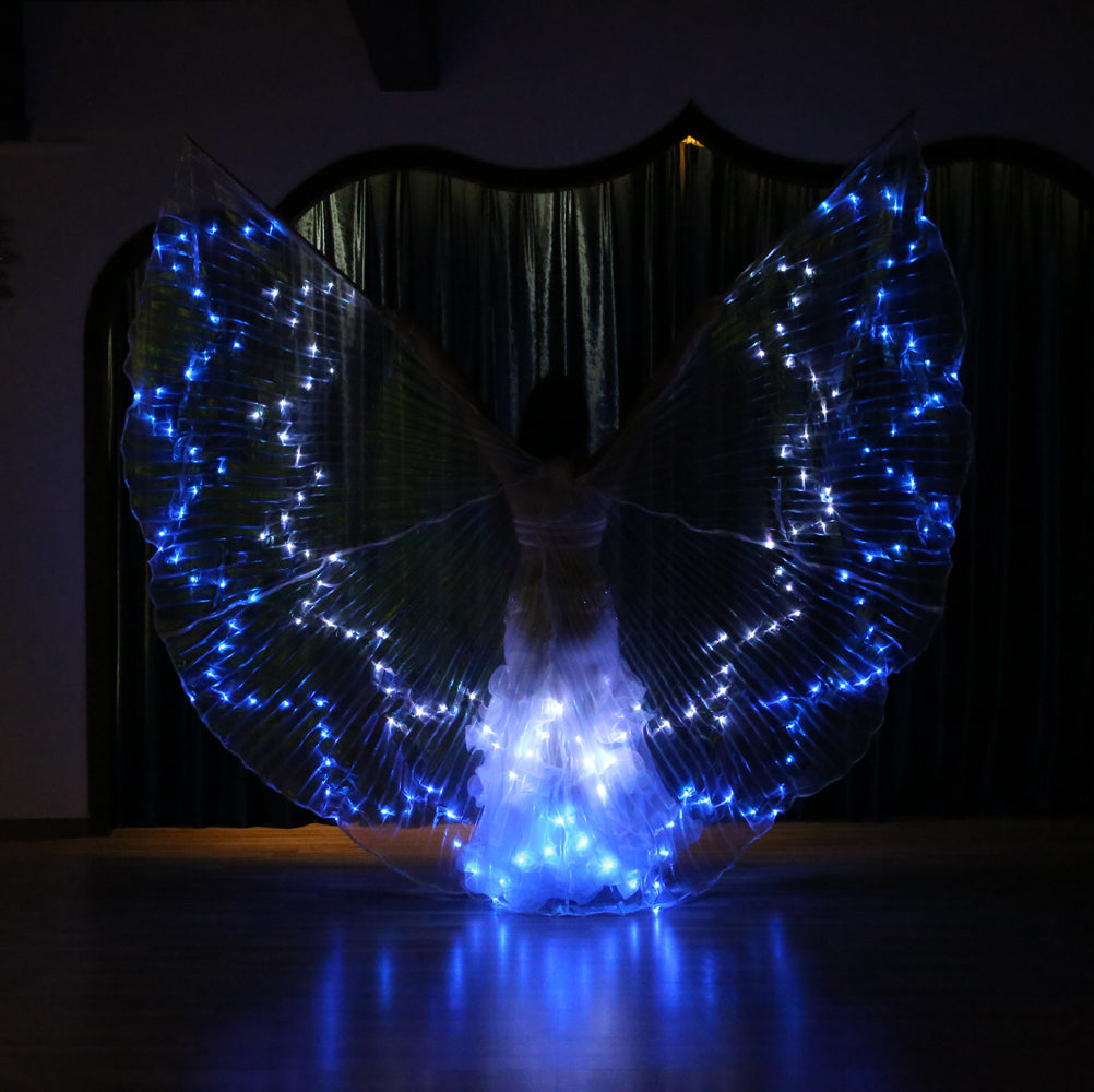 2023 Nouveautés LED Isis Wing Étoile à 12 branches - Ailes lumineuses de danse du ventre pour le carnaval Halloween Party Club Wear avec bâtons télescopiques