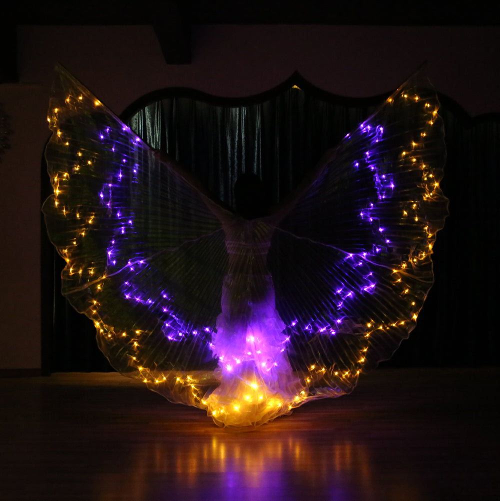 2023 Nouveautés LED Isis Wing Étoile à 12 branches - Ailes lumineuses de danse du ventre pour le carnaval Halloween Party Club Wear avec bâtons télescopiques