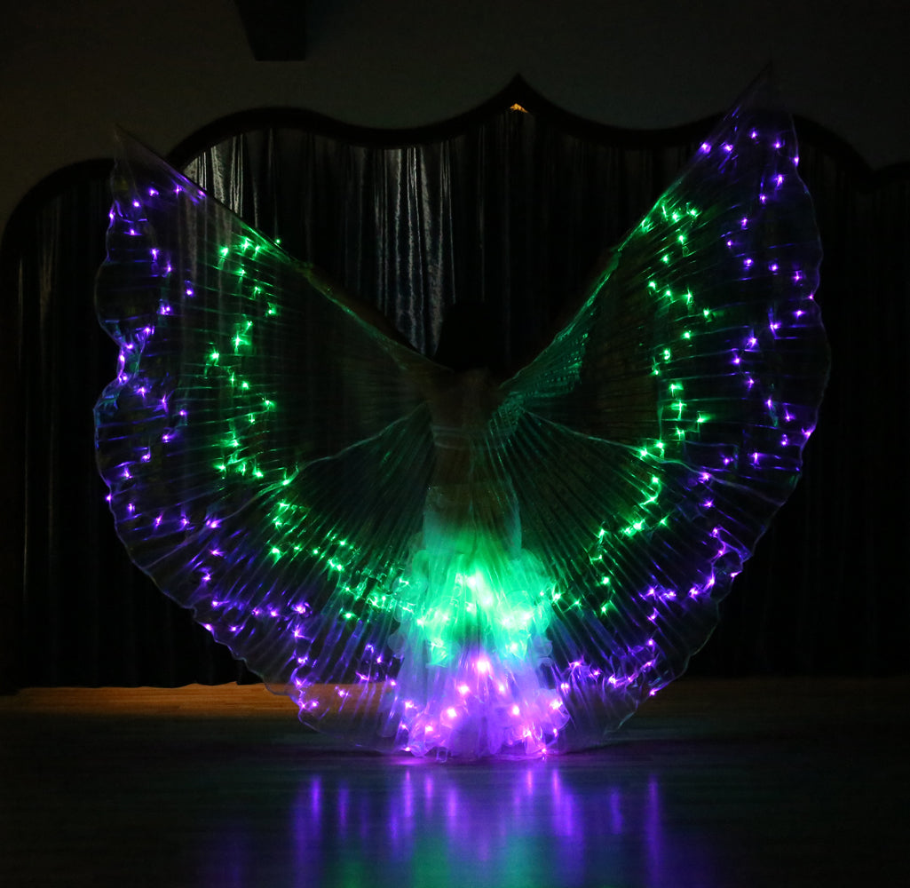 2023 Nouveautés LED Isis Wing Étoile à 12 branches - Ailes lumineuses de danse du ventre pour le carnaval Halloween Party Club Wear avec bâtons télescopiques