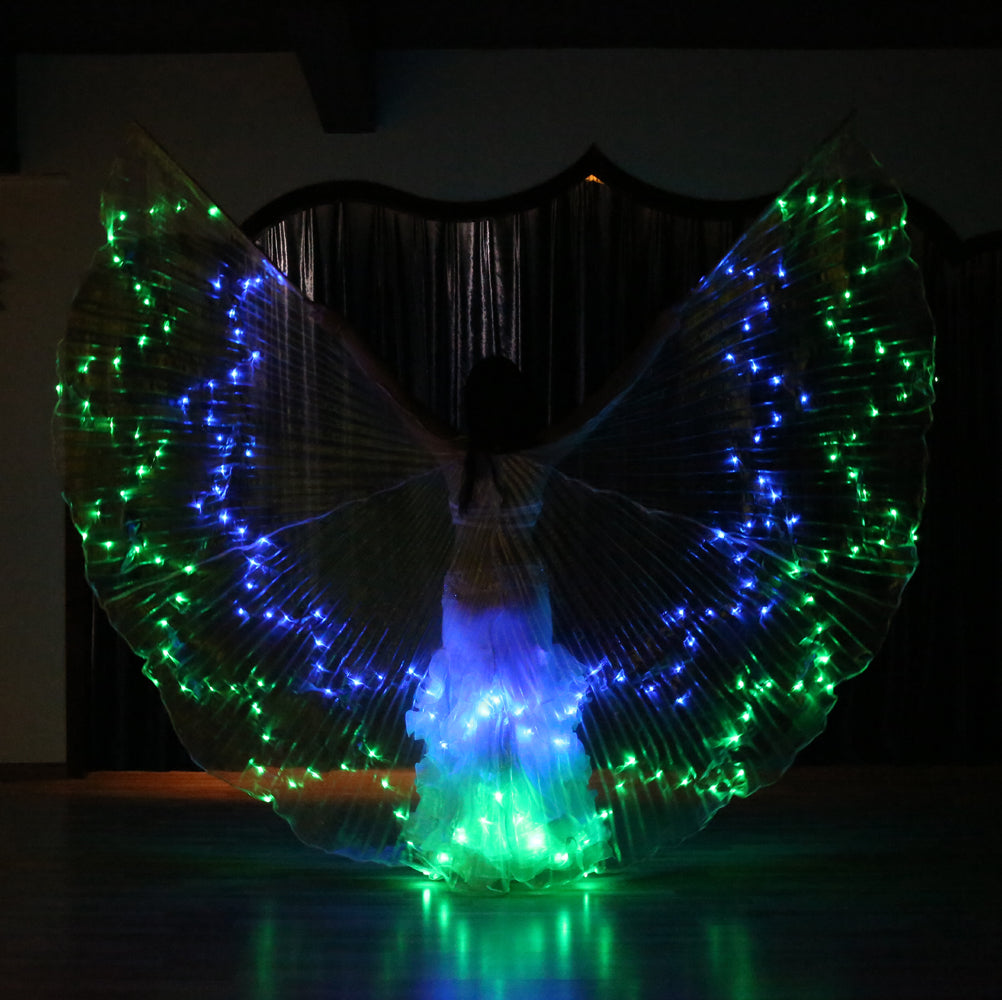 2023 Nouveautés LED Isis Wing Étoile à 12 branches - Ailes lumineuses de danse du ventre pour le carnaval Halloween Party Club Wear avec bâtons télescopiques