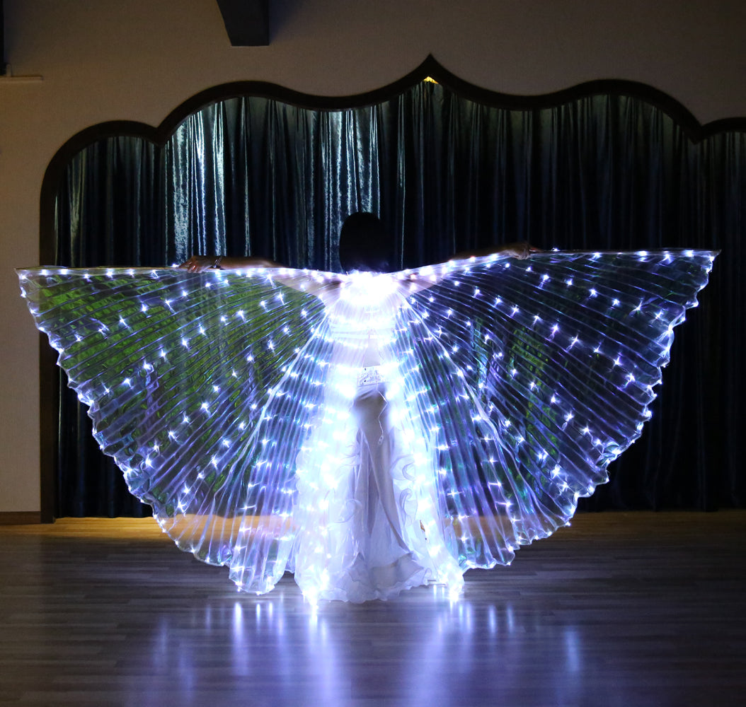 2022 New Arrivals LED Isis Wing Plus Size Back Opening - Belly Dance Light Up Wings for Carnival Halloween Party Club Wear with Telescopic Sticks