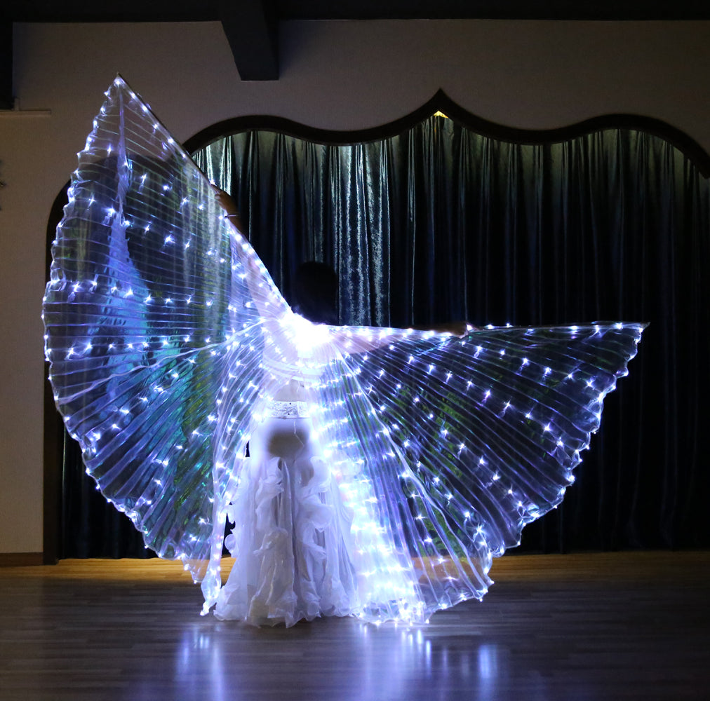 Nouveautés 2022 Aile Isis LED grande taille avec ouverture arrière – Ailes lumineuses de danse du ventre pour carnaval, fête d'Halloween, tenue de club avec bâtons télescopiques