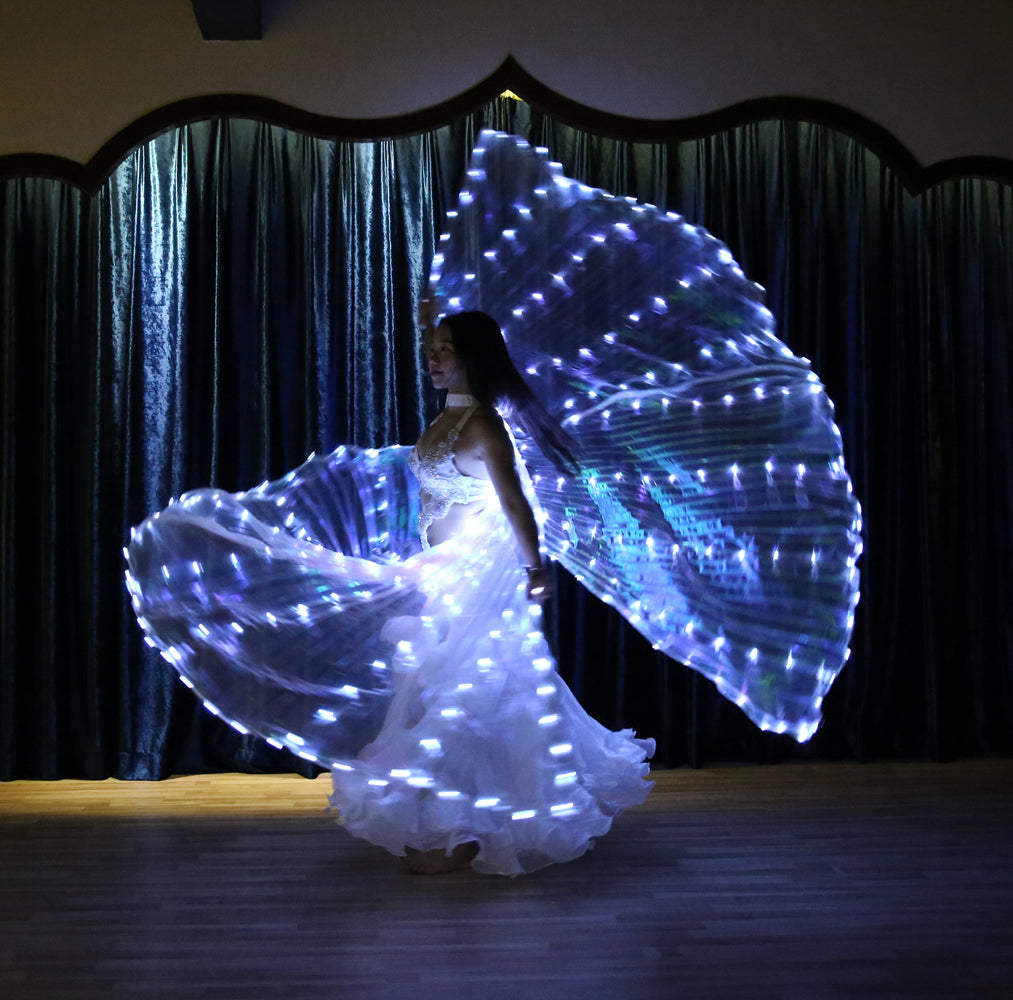 2022 New Arrivals LED Isis Wing Plus Size Back Opening - Belly Dance Light Up Wings for Carnival Halloween Party Club Wear with Telescopic Sticks