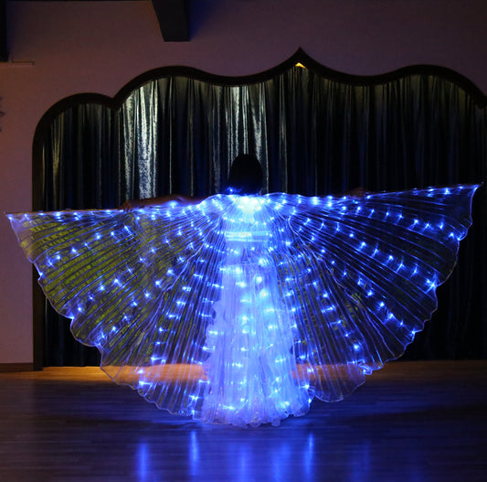 Led Isis Wing Single Colors - Belly Dance Light Up Wings Carnival Halloween Party Club Wear with Telescopic Sticks