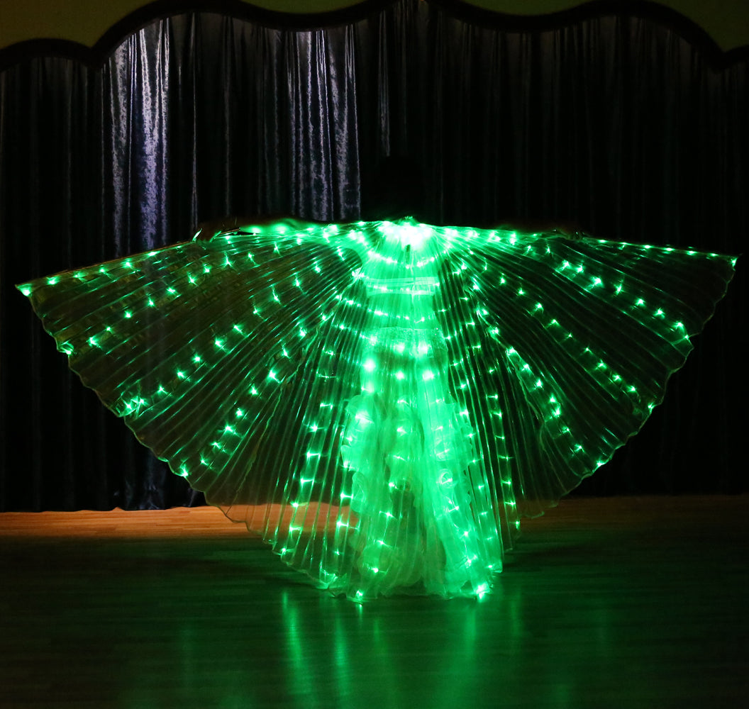 Led Isis Wing Single Colors - Belly Dance Light Up Wings Carnival Halloween Party Club Wear with Telescopic Sticks