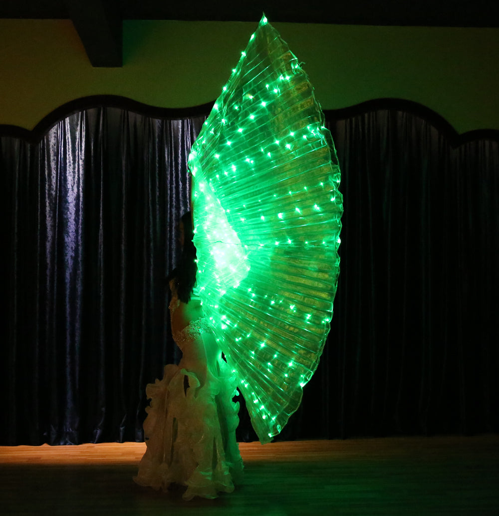 Aile Isis Led couleurs uniques, ailes lumineuses de danse du ventre, tenue de club de fête d'halloween de carnaval avec bâtons télescopiques