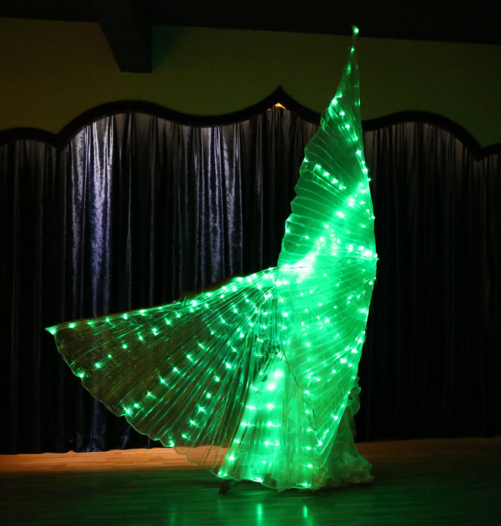 Aile Isis Led couleurs uniques, ailes lumineuses de danse du ventre, tenue de club de fête d'halloween de carnaval avec bâtons télescopiques