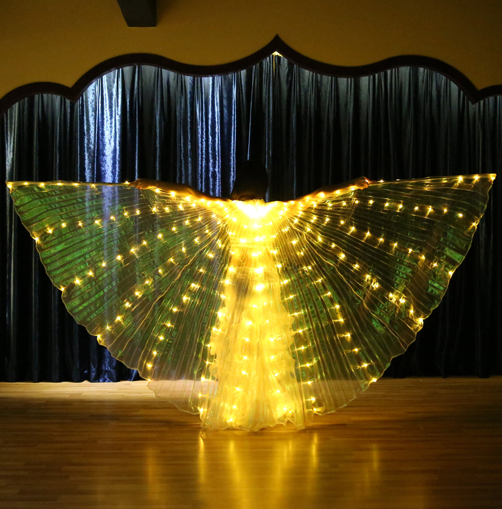 Led Isis Wing Single Colors - Belly Dance Light Up Wings Carnival Halloween Party Club Wear with Telescopic Sticks