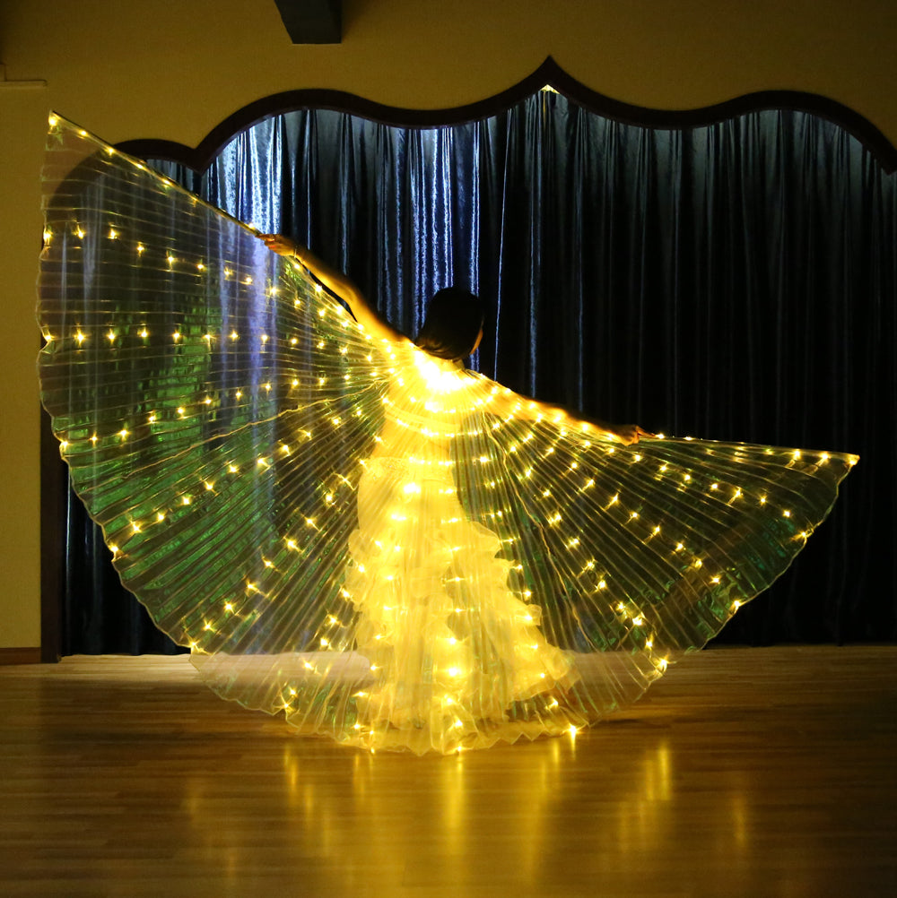 Aile Isis Led couleurs uniques, ailes lumineuses de danse du ventre, tenue de club de fête d'halloween de carnaval avec bâtons télescopiques