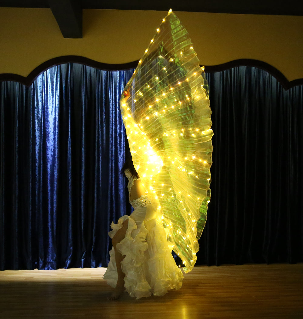 Aile Isis Led couleurs uniques, ailes lumineuses de danse du ventre, tenue de club de fête d'halloween de carnaval avec bâtons télescopiques