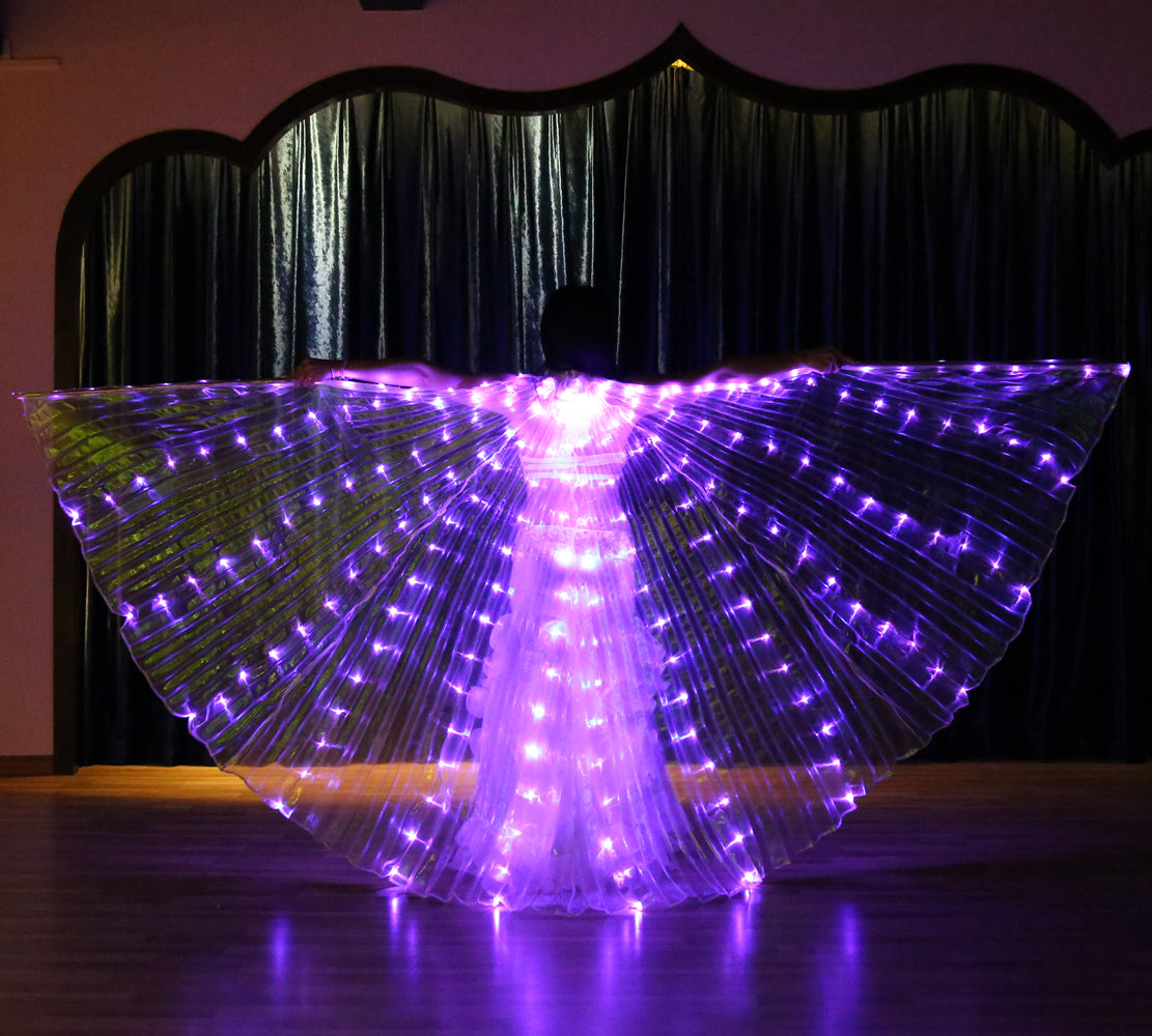 Led Isis Wing Single Colors - Belly Dance Light Up Wings Carnival Halloween Party Club Wear with Telescopic Sticks