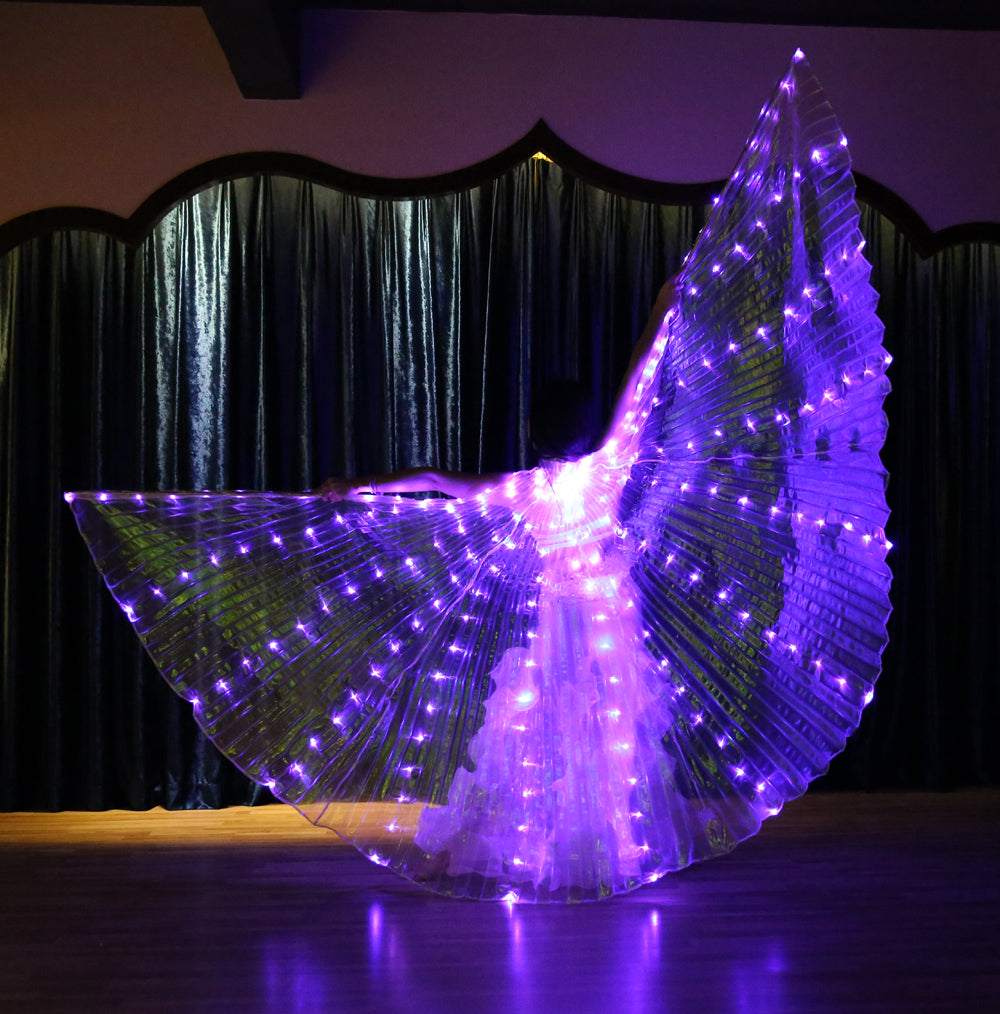 Led Isis Wing Single Colors - Belly Dance Light Up Wings Carnival Halloween Party Club Wear with Telescopic Sticks