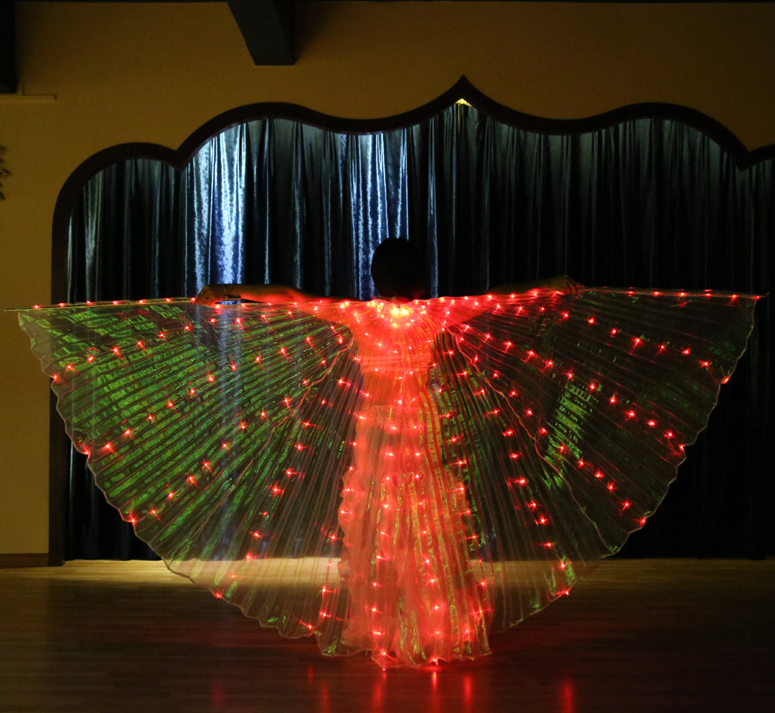 Led Isis Wing Single Colors - Belly Dance Light Up Wings Carnival Halloween Party Club Wear with Telescopic Sticks