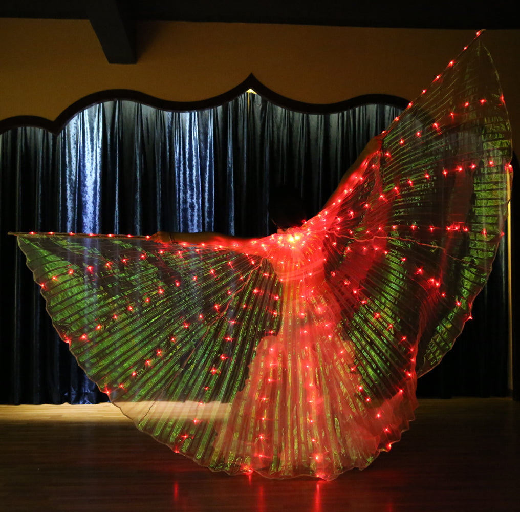 Led Isis Wing Single Colors - Belly Dance Light Up Wings Carnival Halloween Party Club Wear with Telescopic Sticks