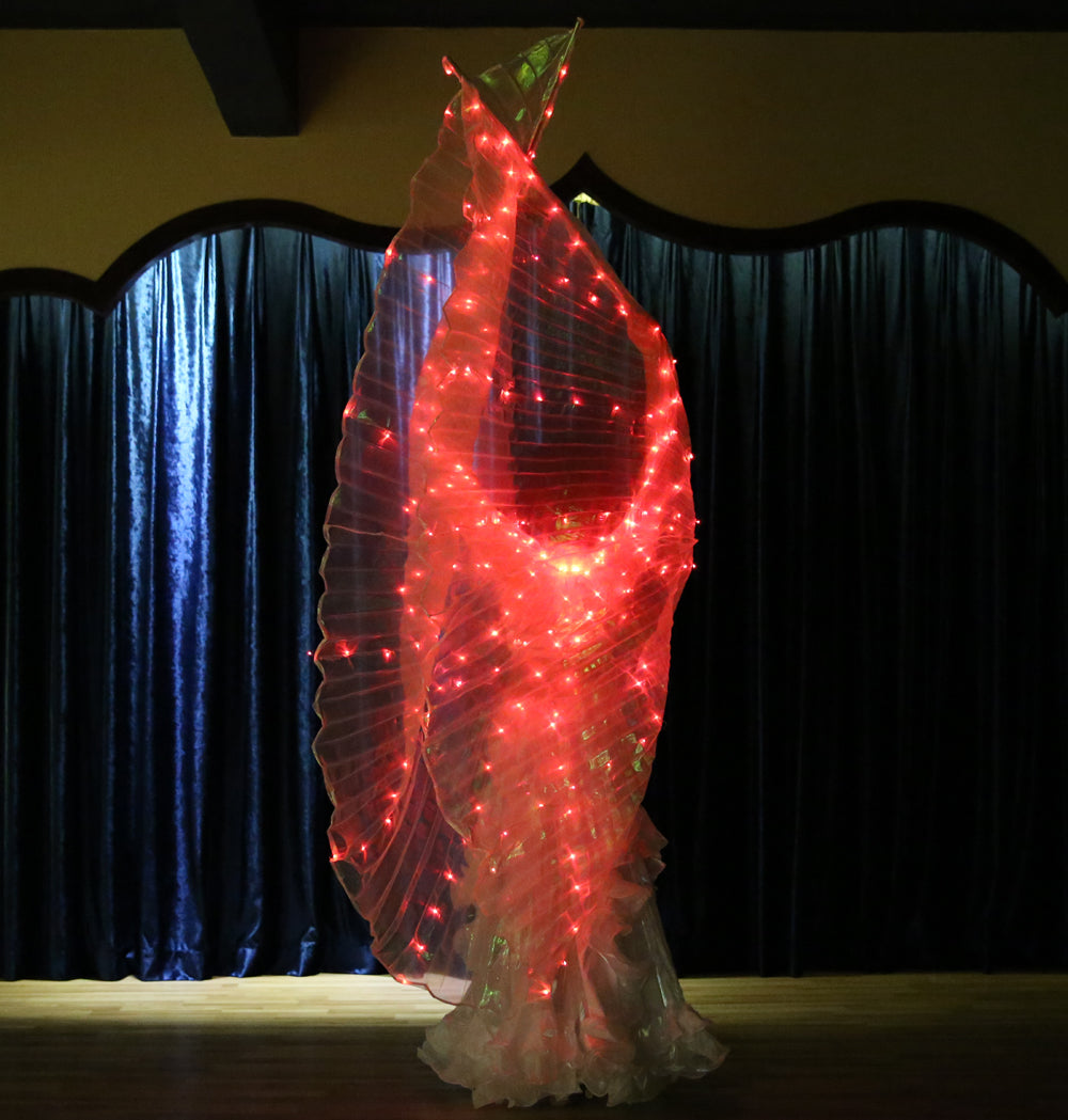 Aile Isis Led couleurs uniques, ailes lumineuses de danse du ventre, tenue de club de fête d'halloween de carnaval avec bâtons télescopiques