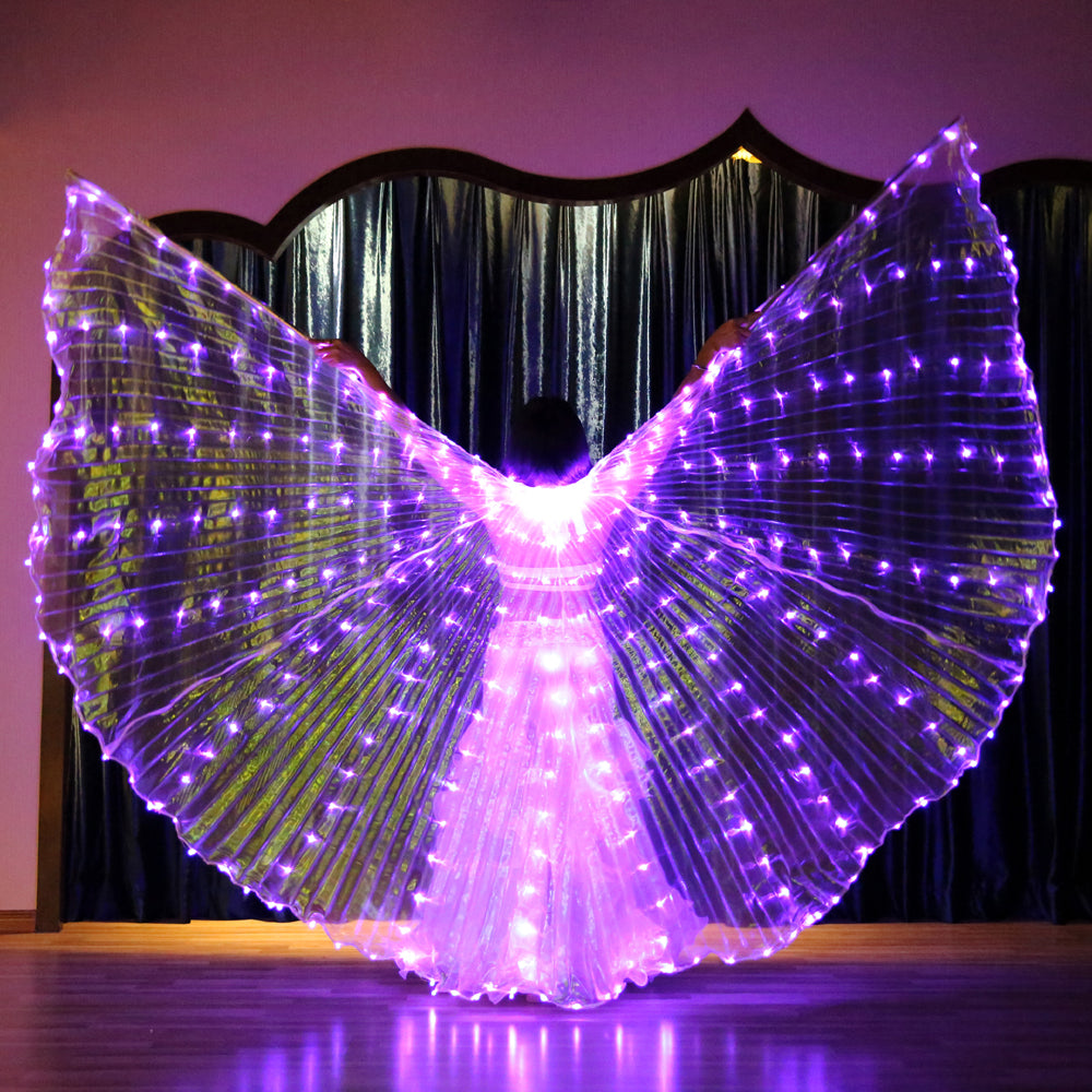 2022 Nouveautés LED Isis Wing Single Full Colors - Ailes lumineuses de danse du ventre Carnaval Halloween Party Club Wear avec bâtons télescopiques