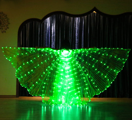 2022 Nouveautés LED Isis Wing Single Full Colors - Ailes lumineuses de danse du ventre Carnaval Halloween Party Club Wear avec bâtons télescopiques