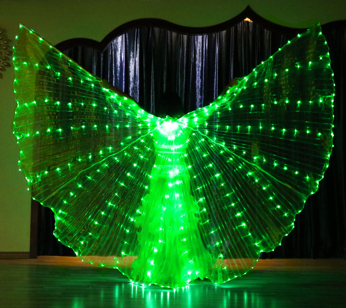 2022 Nouveautés LED Isis Wing Single Full Colors - Ailes lumineuses de danse du ventre Carnaval Halloween Party Club Wear avec bâtons télescopiques