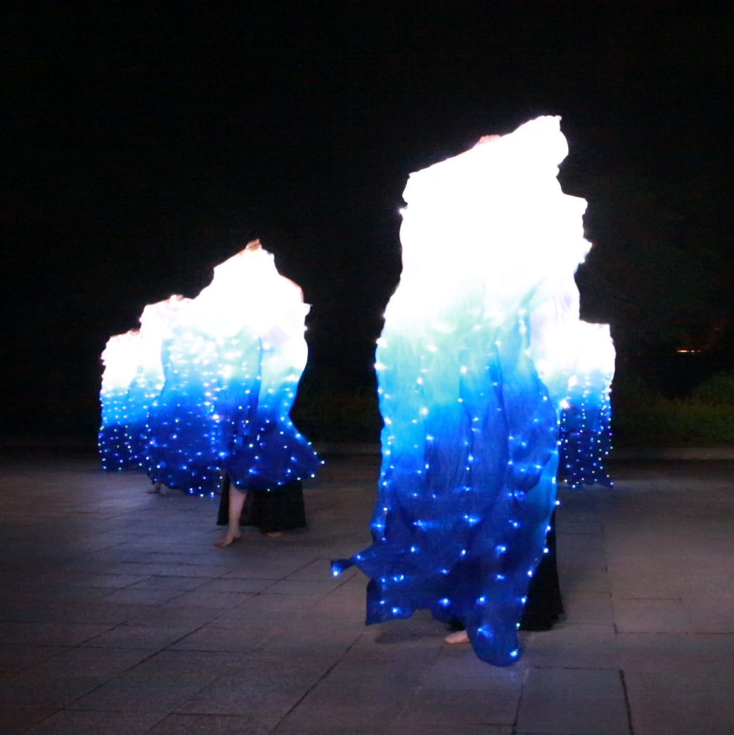 LED Fans Veil 100% Real Silk - 1.8m Long Bamboo Fans Veil Hand Made Silk Fans for Dance/Outdoor