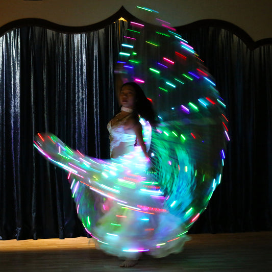 Ailes Isis LED étincelantes à couleur changeante – Ailes lumineuses de danse du ventre, carnaval, fête d'Halloween, tenue de club avec bâtons télescopiques