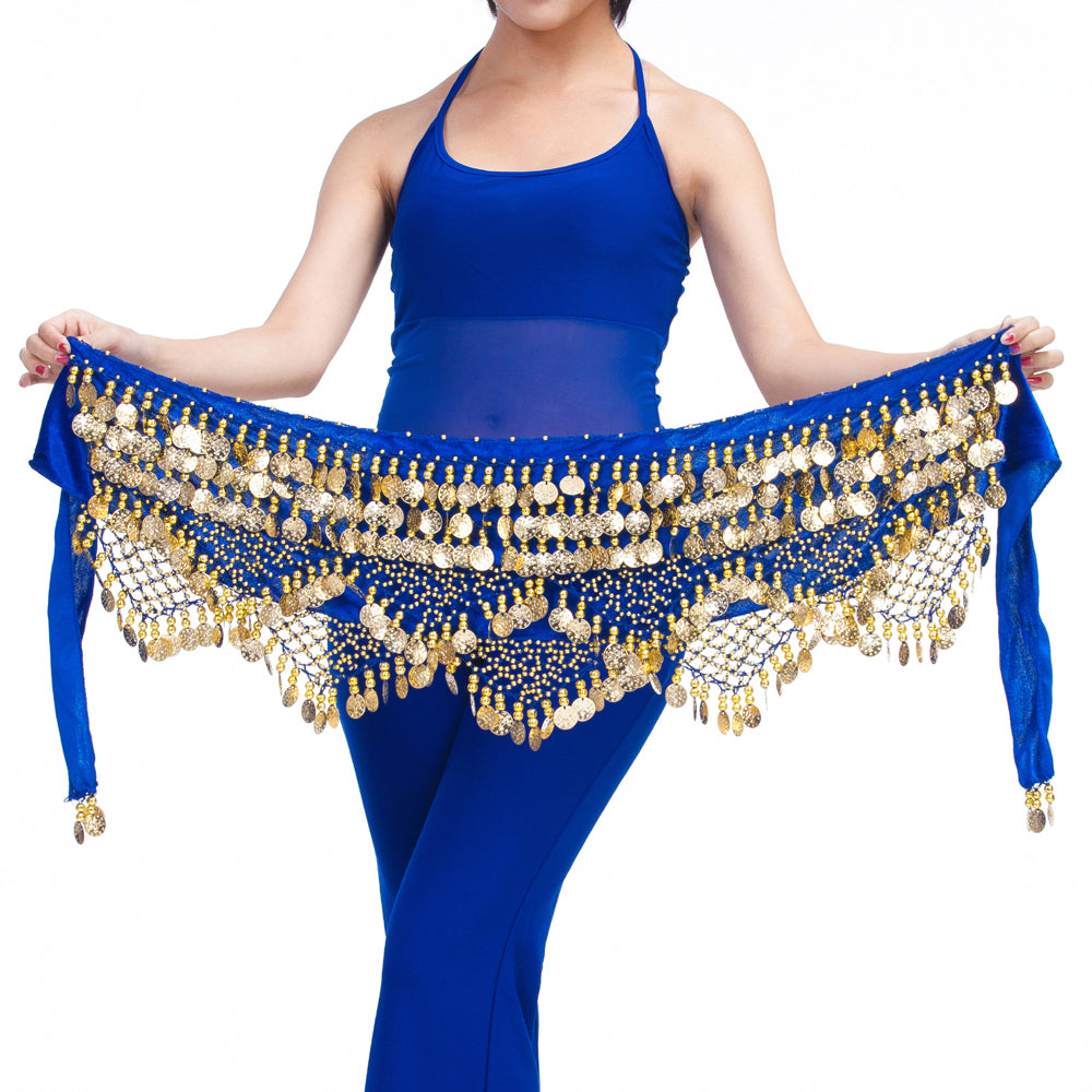 Women's Belly Dance Wave Shape Hip Scarf with 320 Coins Three Straight Two Angle Waist Belt