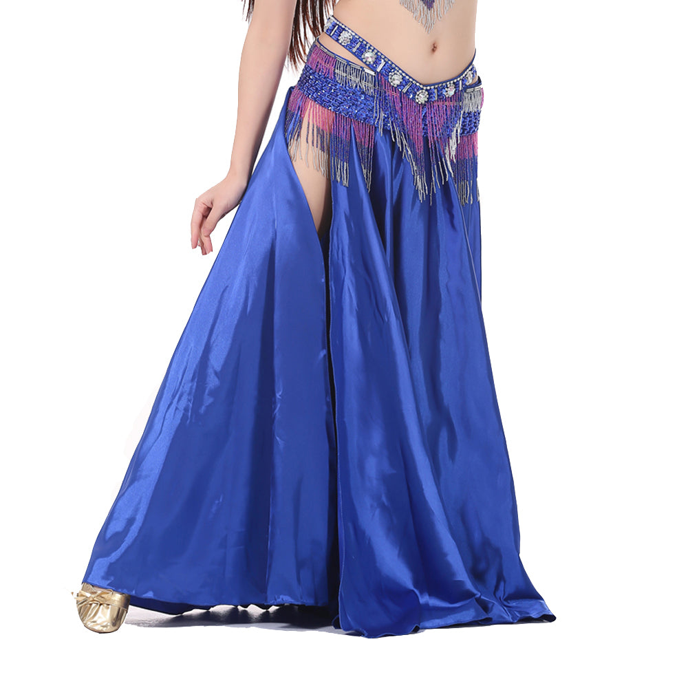 Professional Sexy Double Fork-tailed Double Split Satin Belly Dance Skirt Split Long Belly Dance Skirts