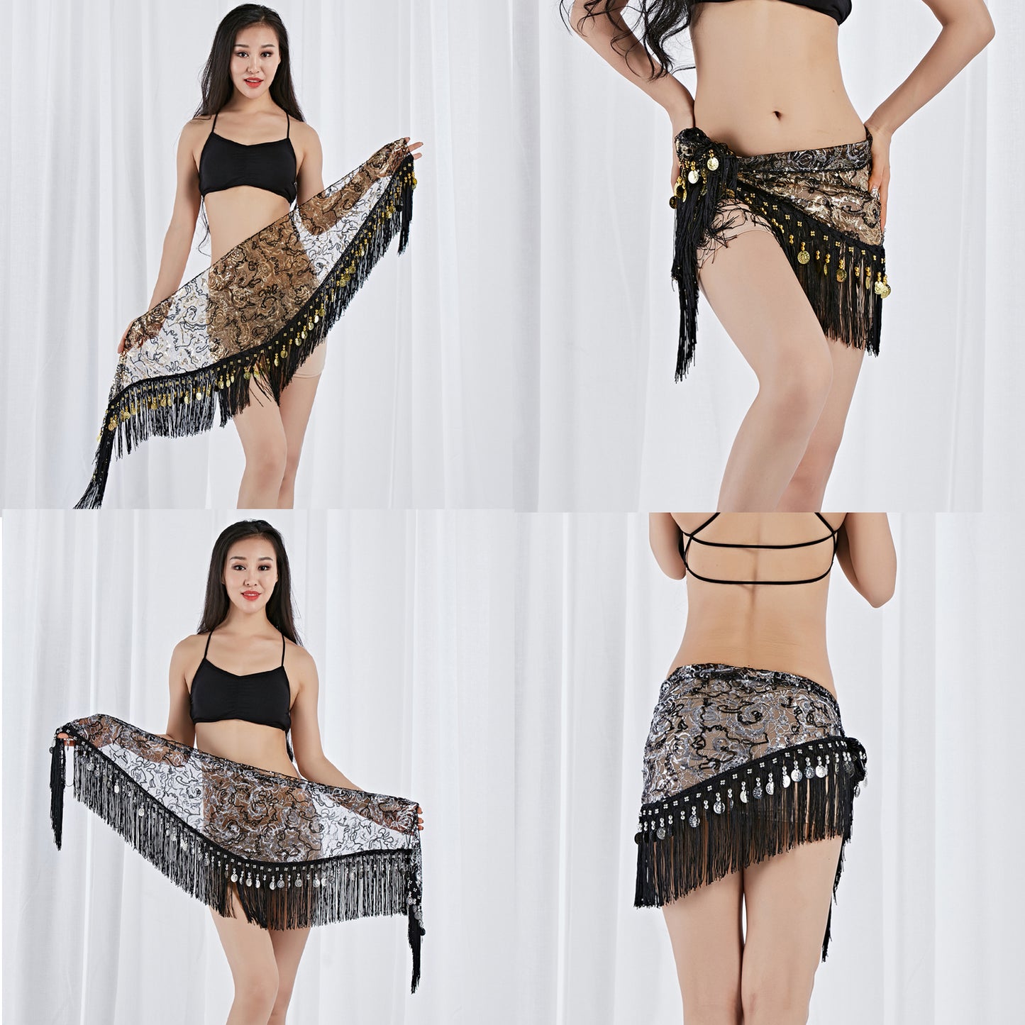 New Arrivals Tassels Fringed Sequins Triangle Belly Dance Hip Scarf Skirt Waist Belt for Outfits