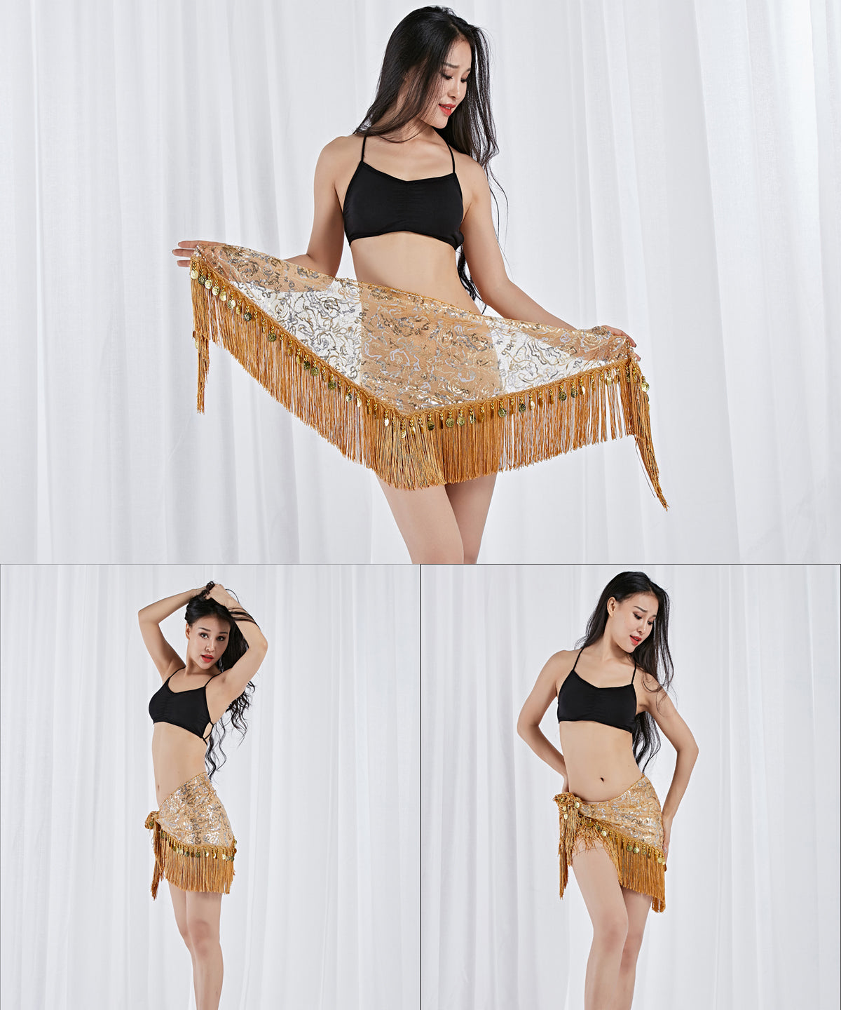 New Arrivals Tassels Fringed Sequins Triangle Belly Dance Hip Scarf Skirt Waist Belt for Outfits