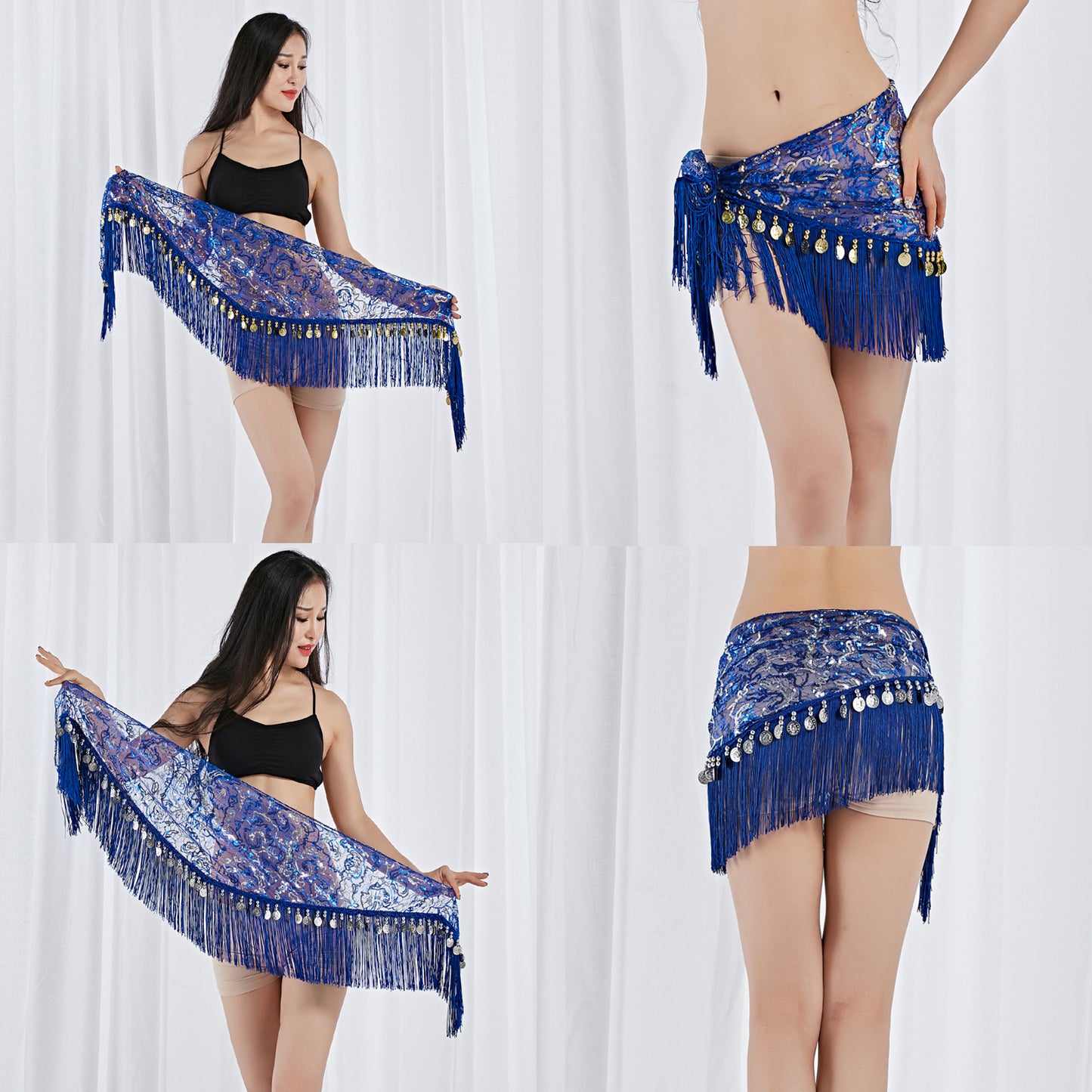 New Arrivals Tassels Fringed Sequins Triangle Belly Dance Hip Scarf Skirt Waist Belt for Outfits